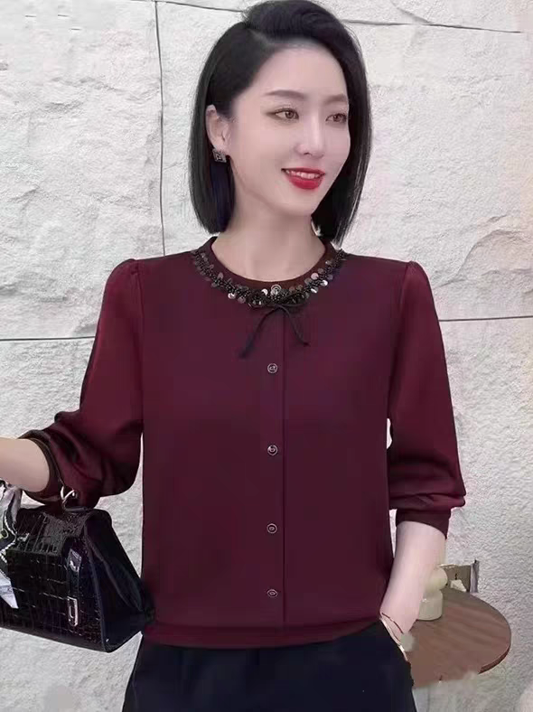 2025春秋新款中年妈妈装时尚洋气减龄显瘦长袖小衫女宽松百搭上衣