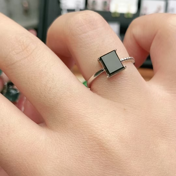 鑫辰珠宝天然A货翡翠银镶嵌设计款开口女戒指时尚百搭