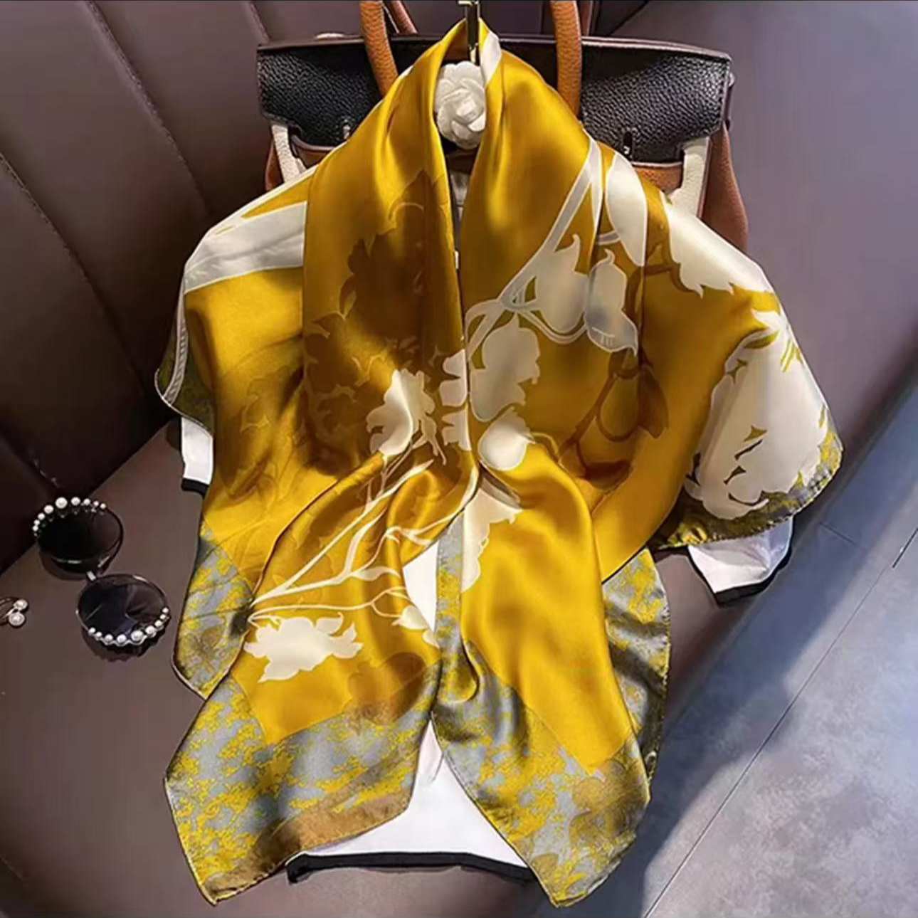  A103 木槿花 围巾 90*90左右