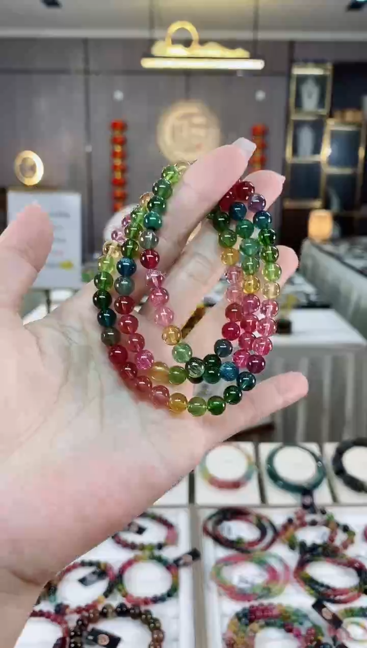 【闪购商品】碧玺三圈手串6mm+未镶嵌（多样性发一条）hon