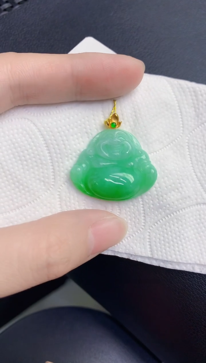 颈饰18K金镶嵌翡翠天然翡翠缅甸A货