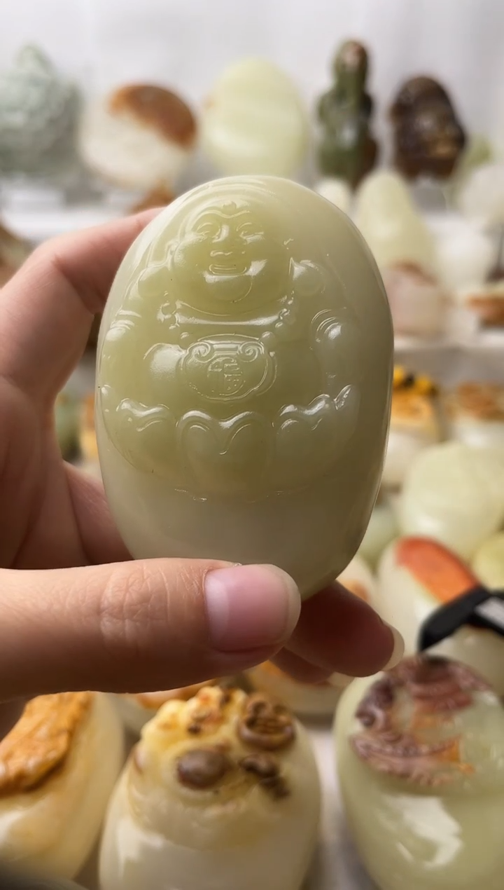 石材古青石棉纹正常不退换弥勒佛