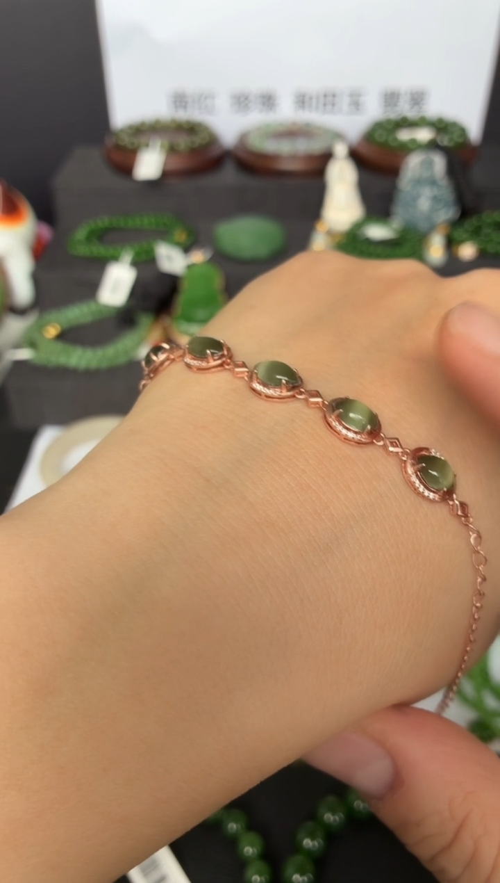未镶嵌手链和田玉HR 猫眼手链