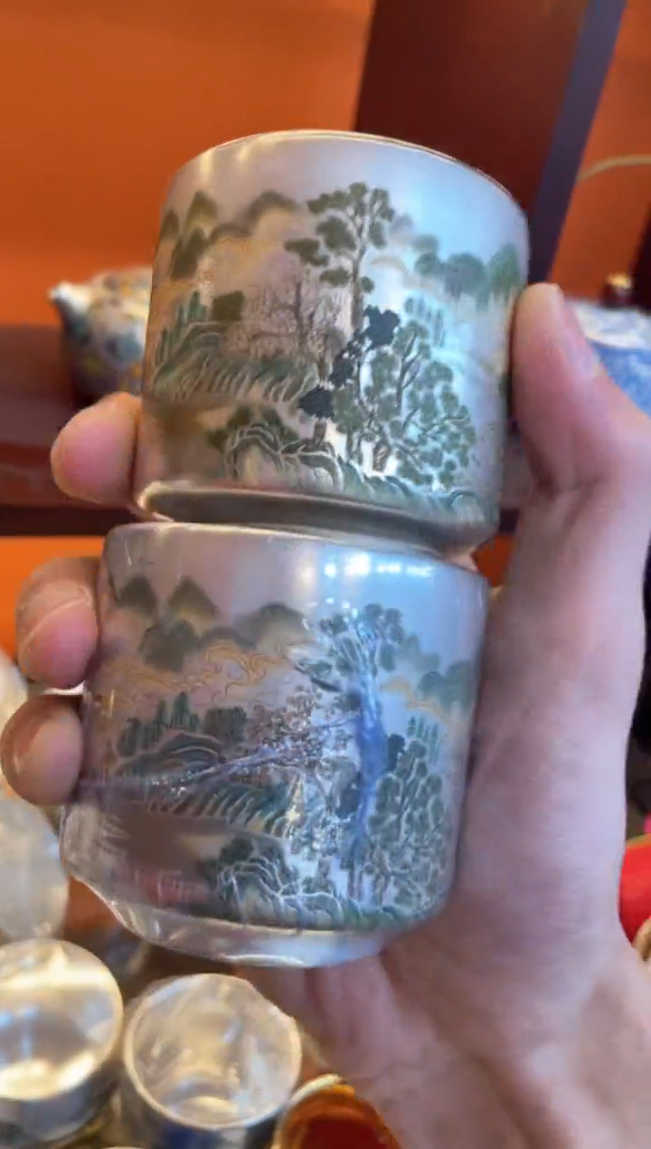 【闪购商品】瓷片@@@@@@@@@@@@山水雅居银对杯