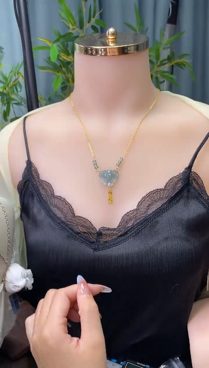 翡翠银S925镶嵌颈饰净货12848