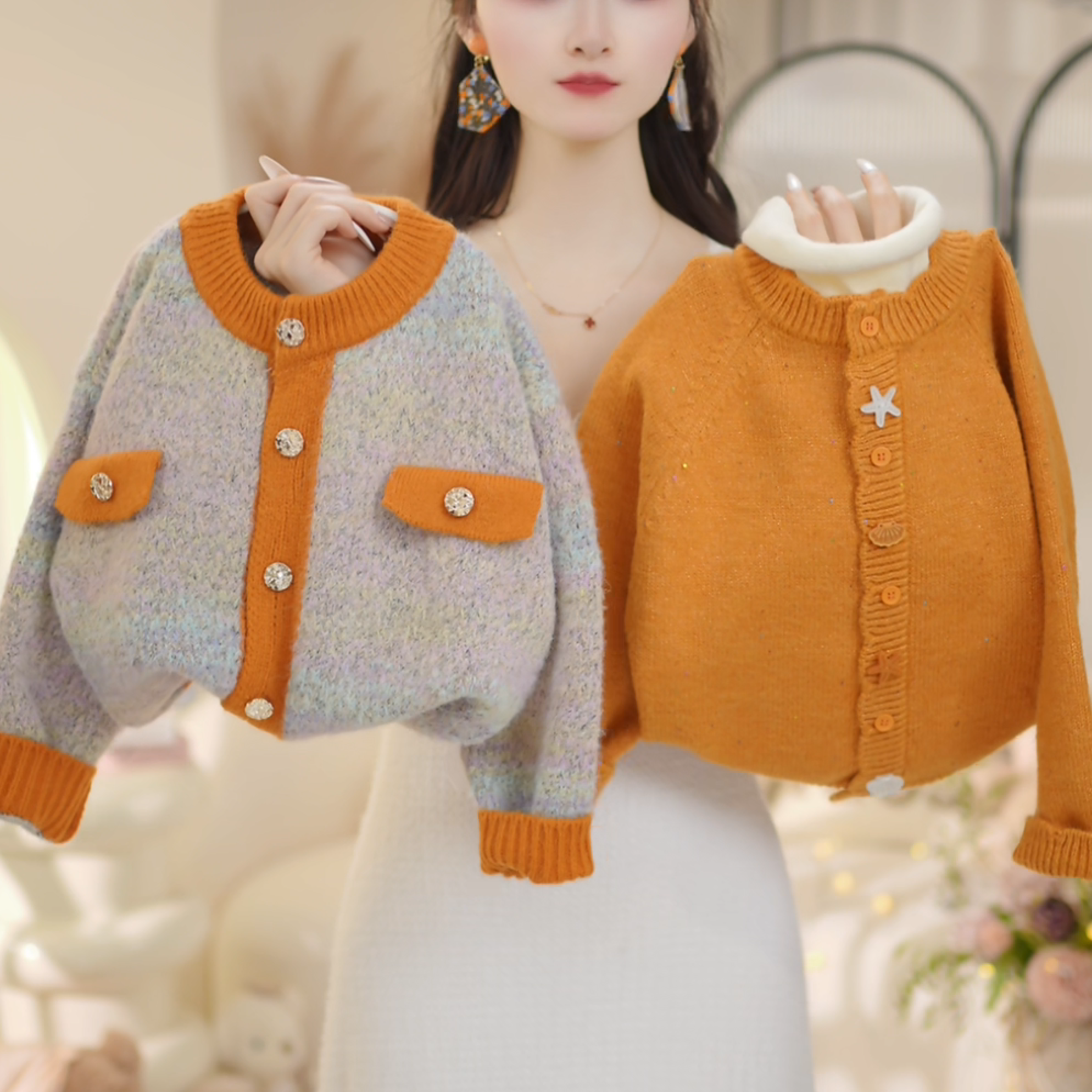 女童2025冬季新款百搭加厚毛衣加绒阔腿裤两件套C25128