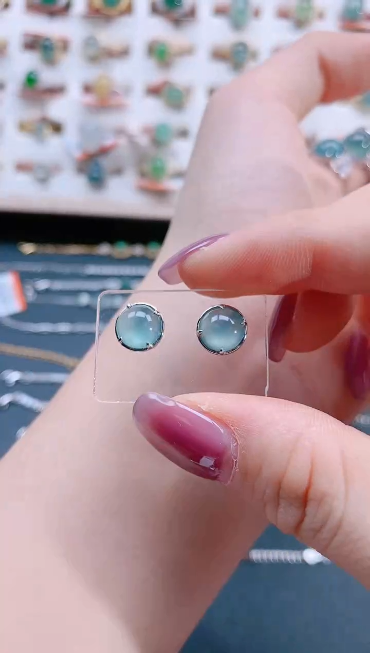 翡翠银S925镶嵌耳饰天然翡翠