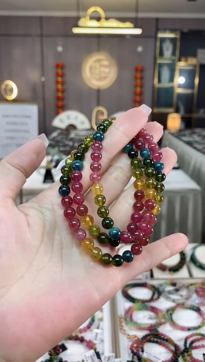 【闪购商品】碧玺三圈手串6.5mm+未镶嵌（多样性发一条）hon