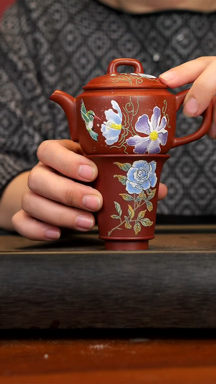 【闪购商品】紫砂茶壶大红袍汉瓦壶+蓝色妖姬