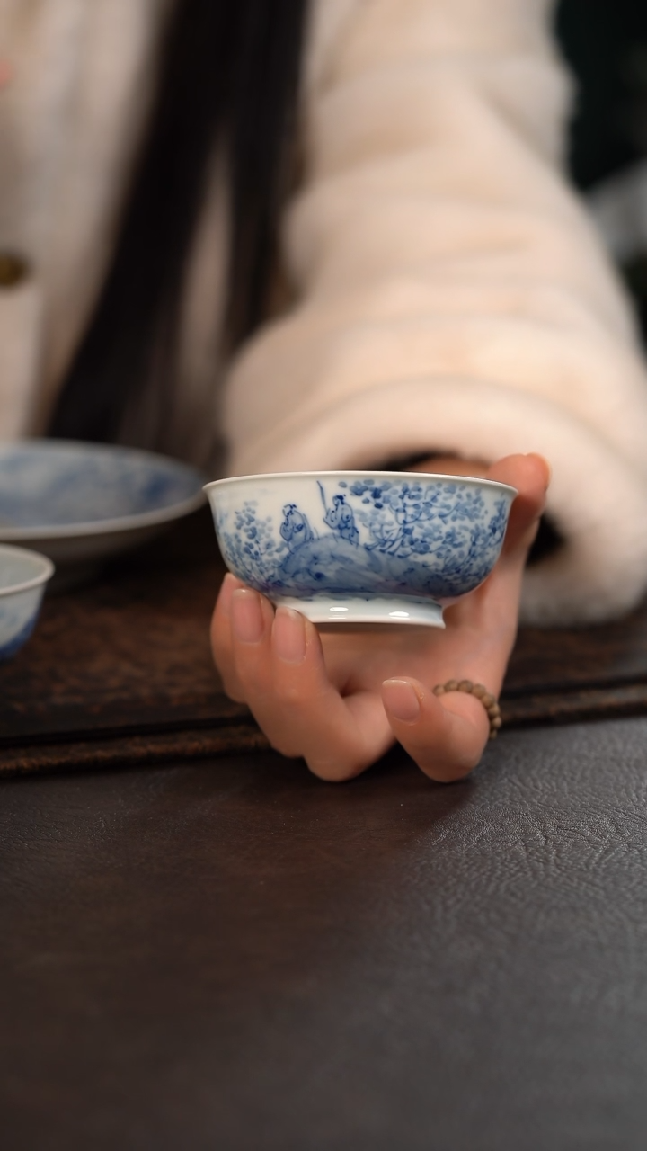 【闪购商品】杯466号HLX陶瓷写意山水高脚普洱杯