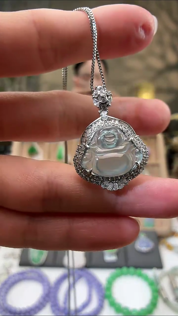 吊坠(赠链)银S925镶嵌翡翠佛公 