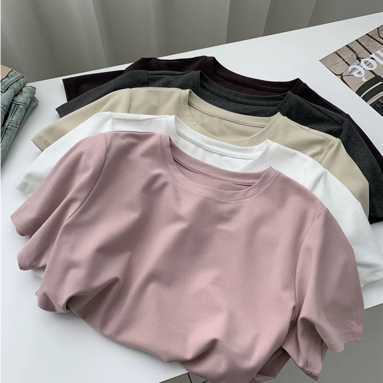 -ARRLMORRE品牌【甜风】精品赛罗棉纯色正肩简约基础短袖