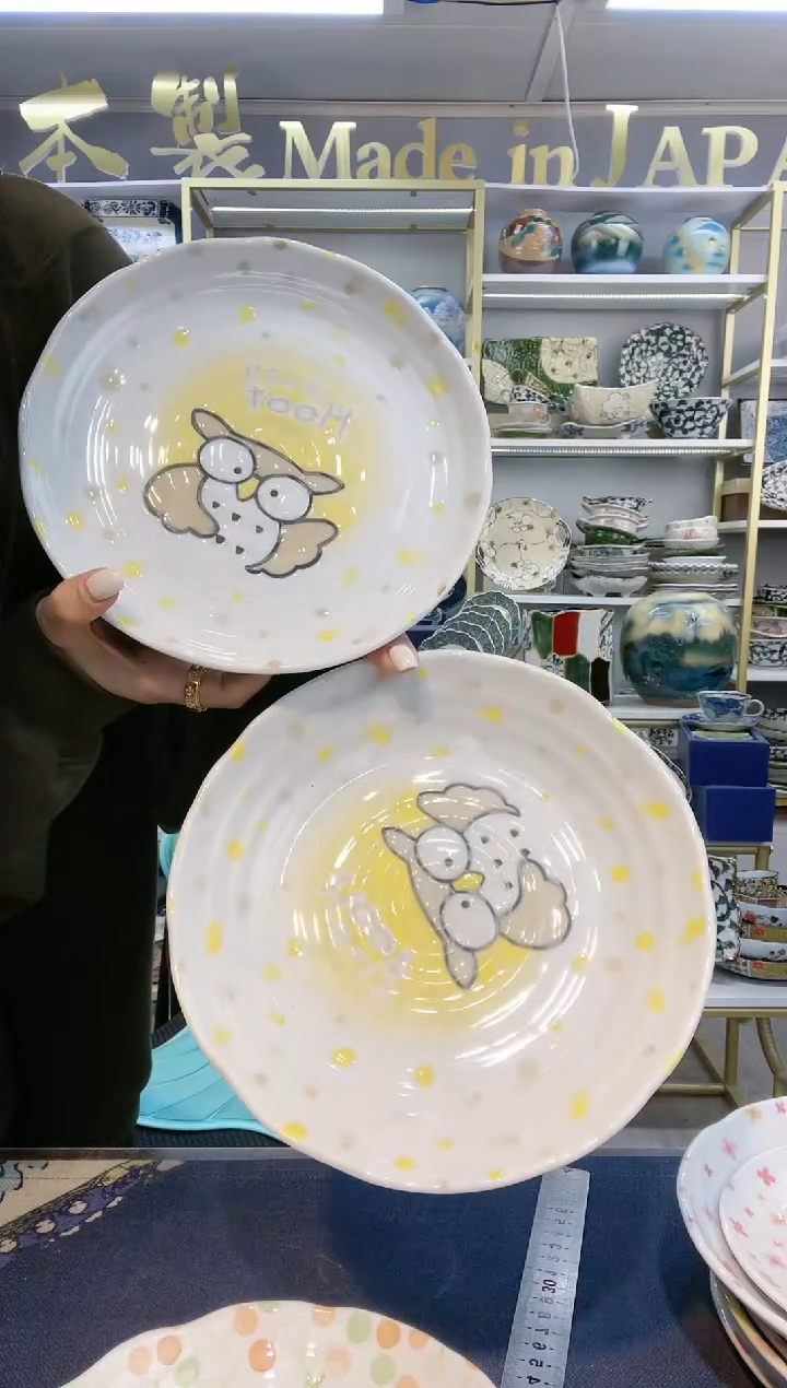 瓷猫头鹰一深一浅盘 2件套