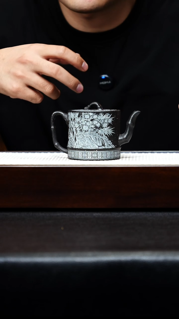 茶壶紫砂宜兴紫砂 竹段壶 高黑料 李志佩 260cc h569