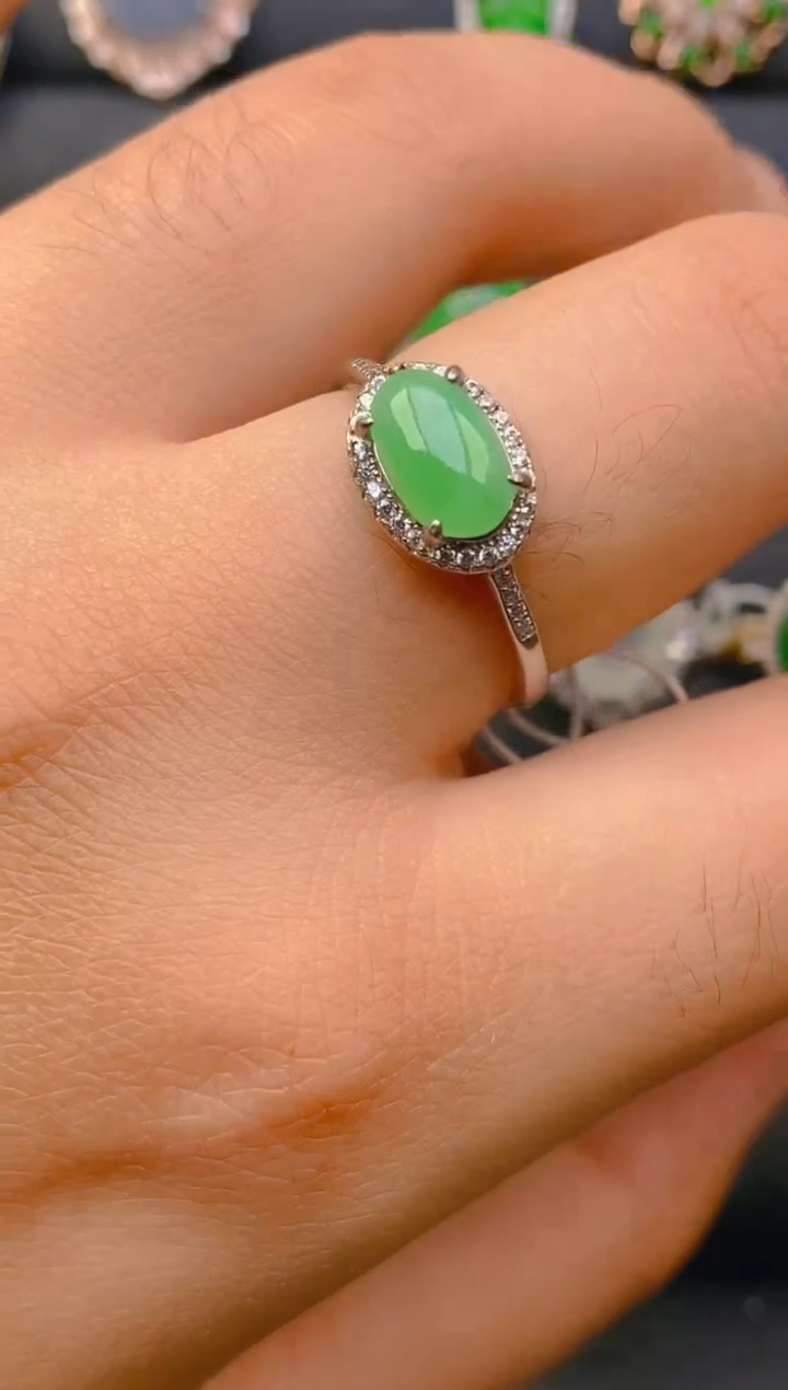 【闪购商品】翡翠戒指银S925镶嵌天然A货翡翠1