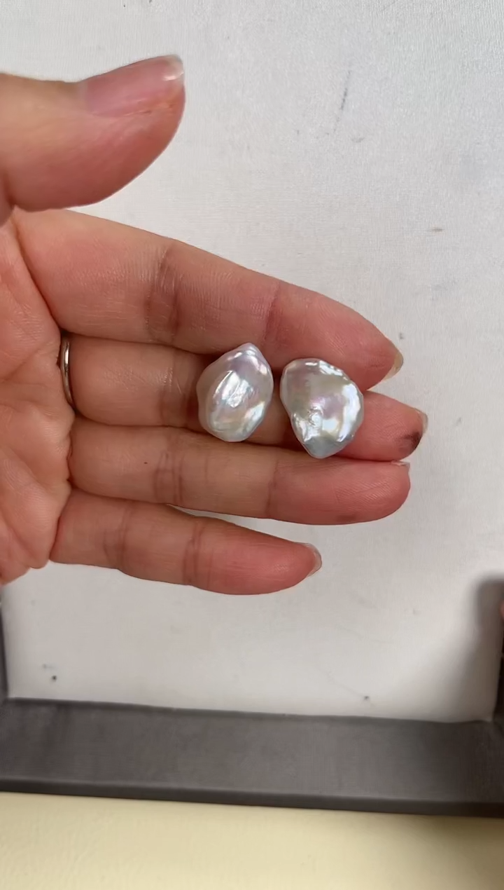 【闪购商品】淡水珍珠耳钉银S925镶嵌巴洛克耳钉