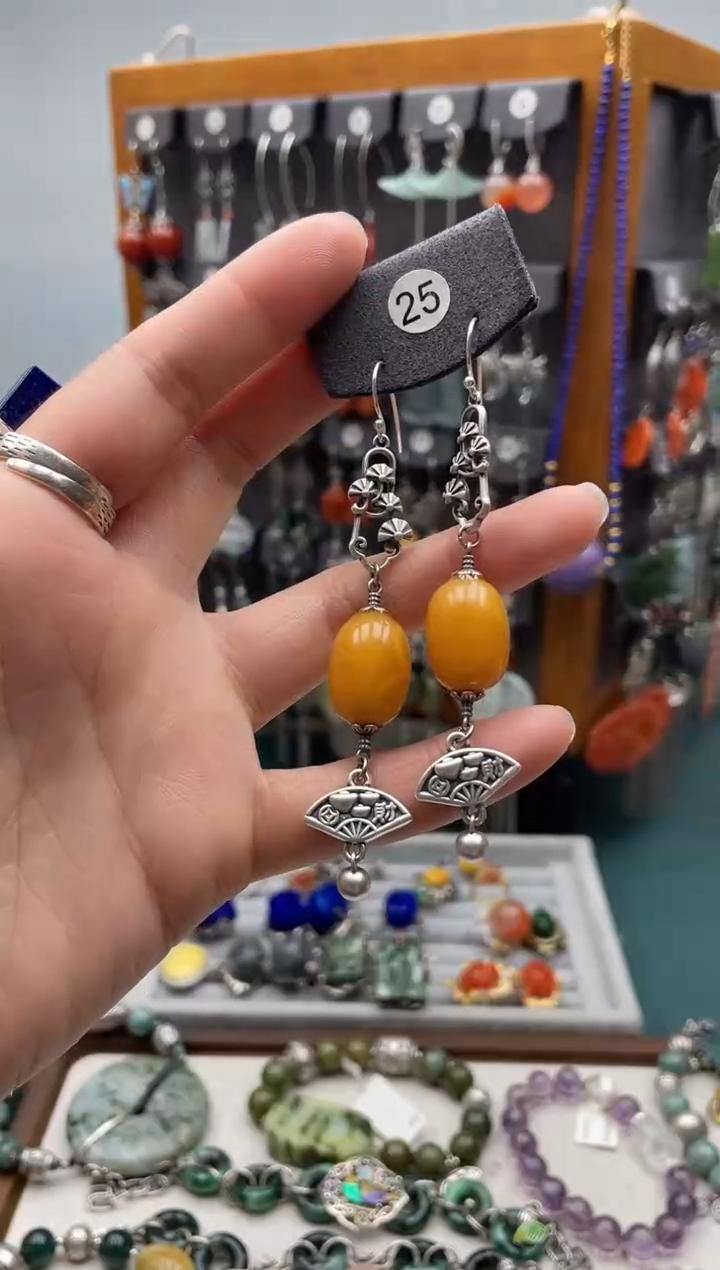 【闪购商品】银S925镶嵌蜜蜡耳饰饰品