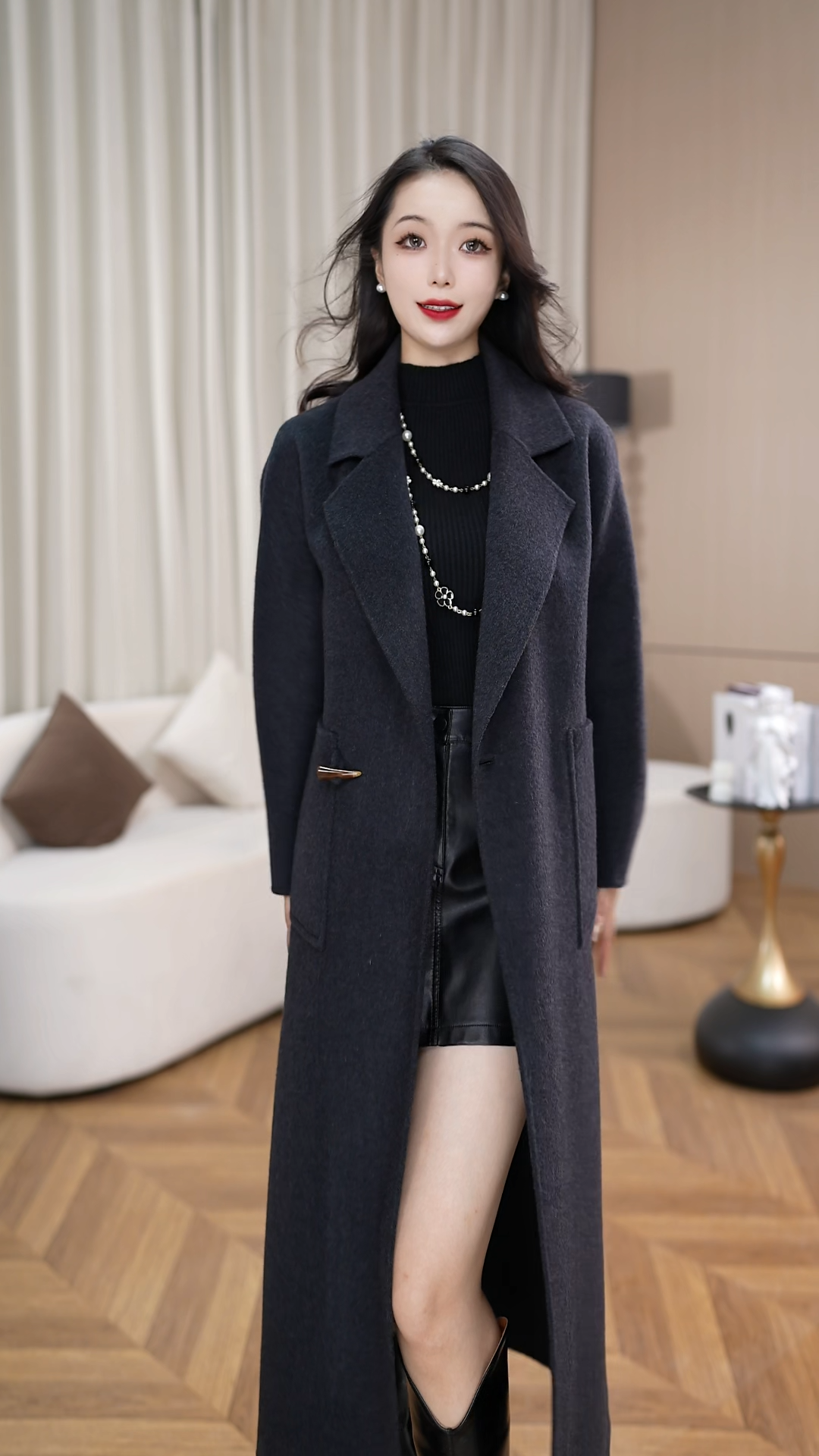  FKY25M008 双面羊绒大衣毛呢外套女中长款绵羊毛2025秋季新款