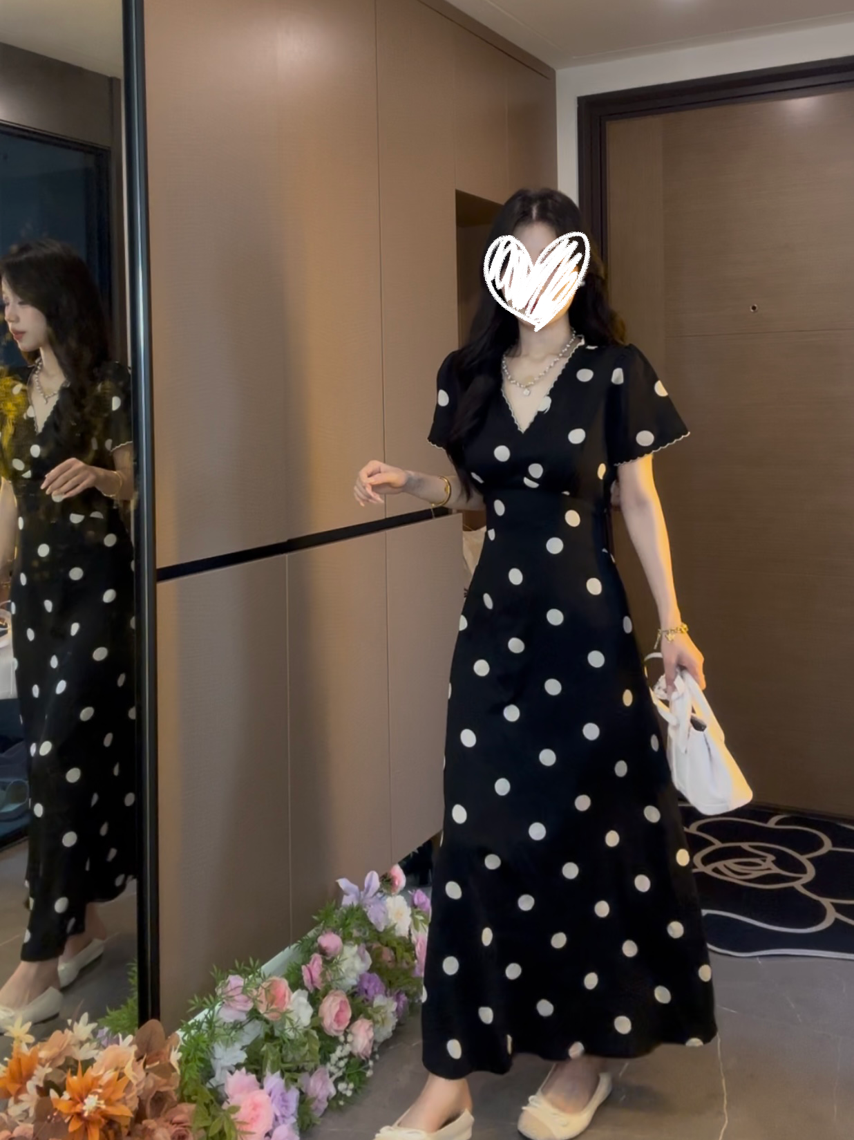 黑色波点连衣裙女2025夏新款法式名媛气质显瘦小个子茶歇裙子9104