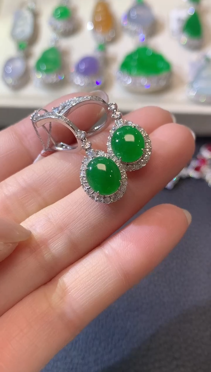 【闪购商品】翡翠耳饰18K金镶嵌A78翡翠