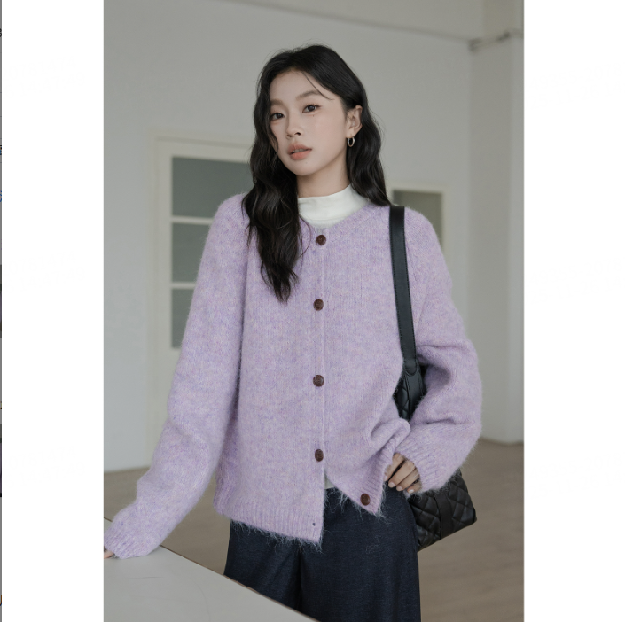 圆领针织毛衣开衫女2025秋冬新款复古气质别致百搭上衣 28494