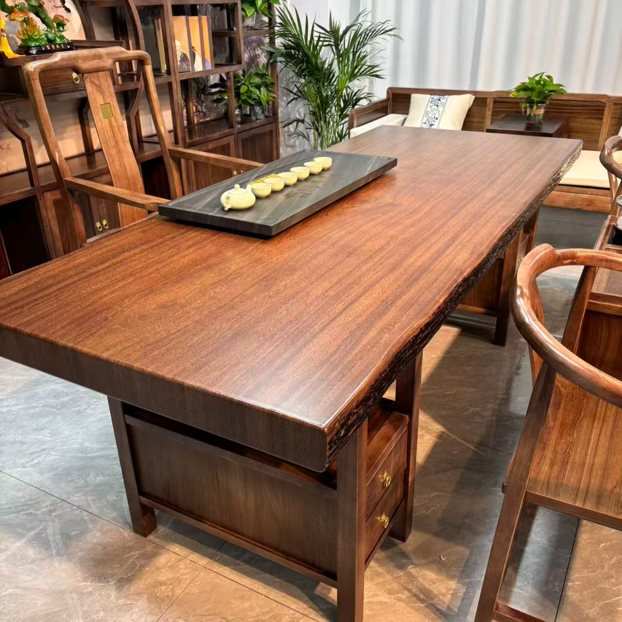 【狂欢购】苦瓜边实木大板茶桌椅办公室书房禅意新中式