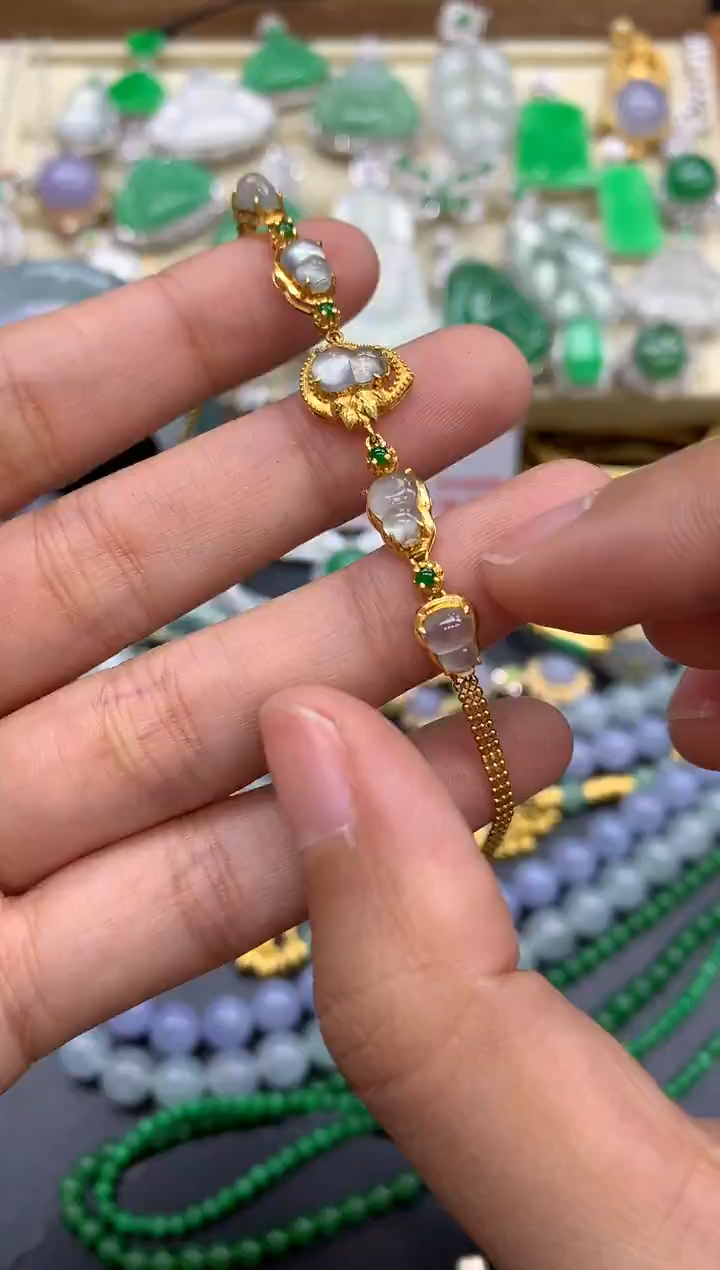 【闪购商品】翡翠手链18K金镶嵌300-中国好珍宝