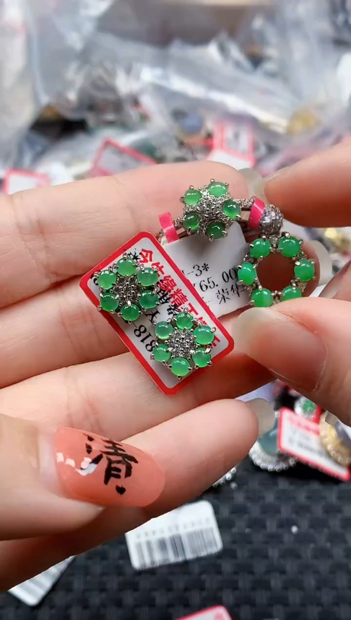 银S925镶嵌戒指翡翠天然A货缅甸翡翠