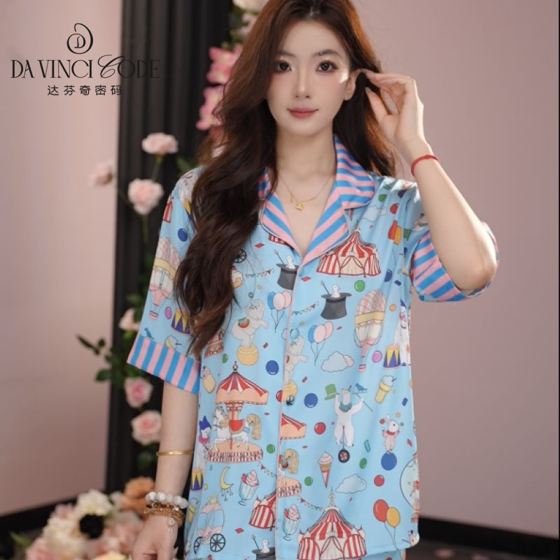DAVINCIART游乐园夏季睡衣女款爆款2025新款家居服短袖三件套居家