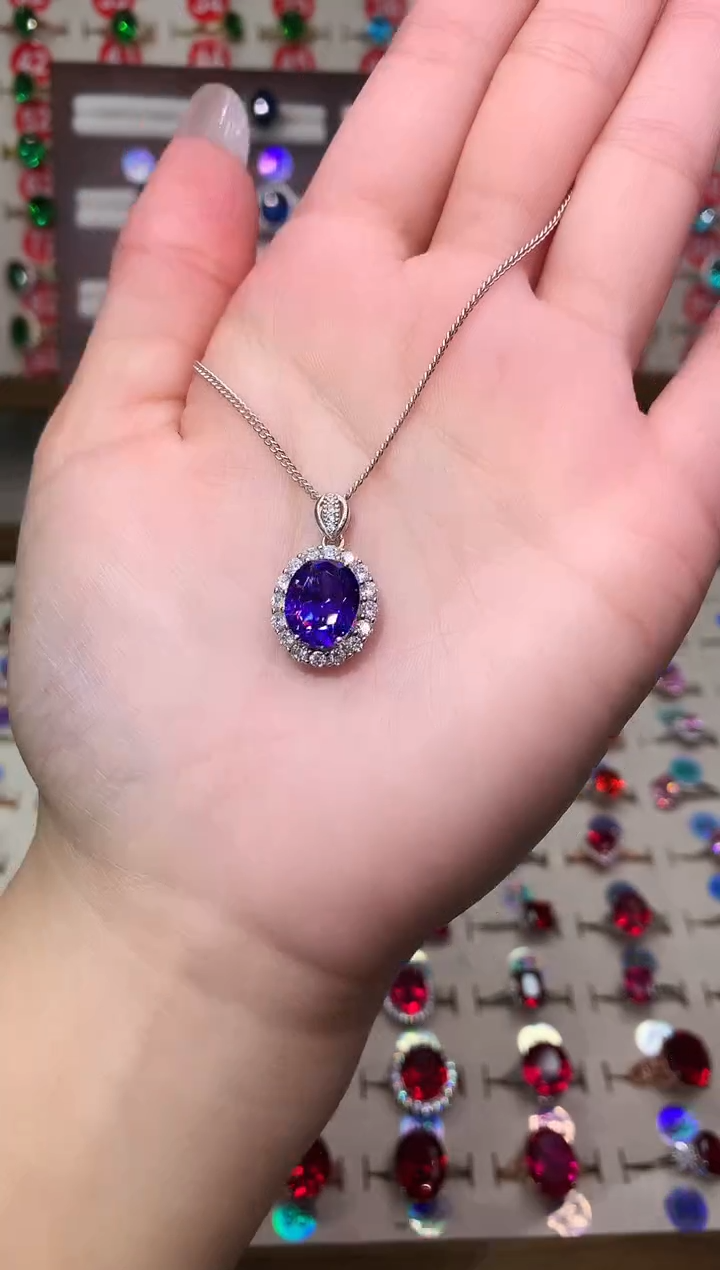 无吊坠925银 典藏 轻奢 帝王紫紫色系9*11戴妃银托吊坠赠链