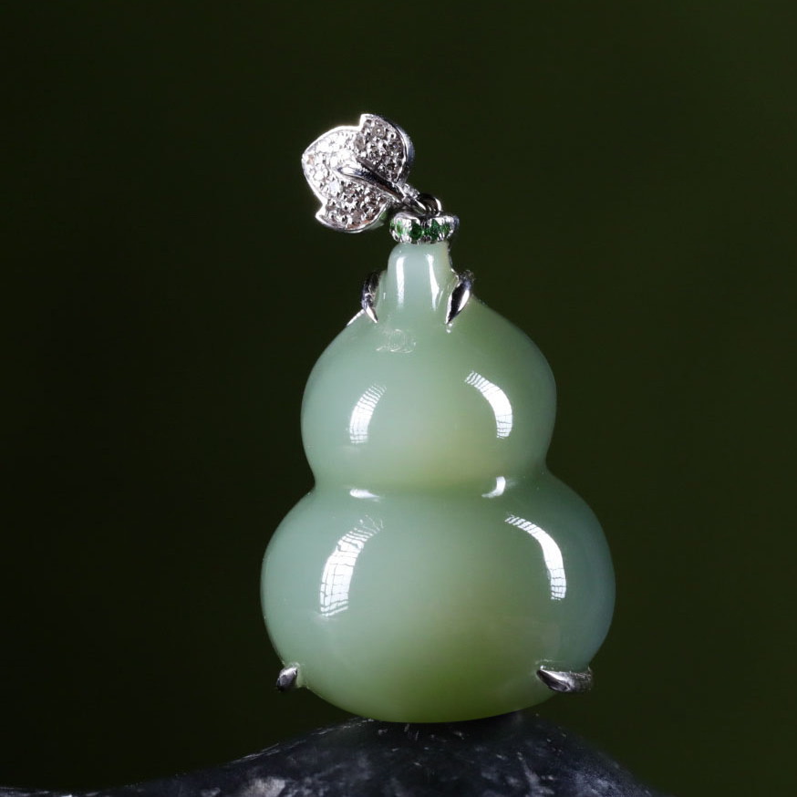 【意婵】《乐隐葫》18k金镶嵌碧玉粉青葫芦吊坠真钻（赠绳）-912444