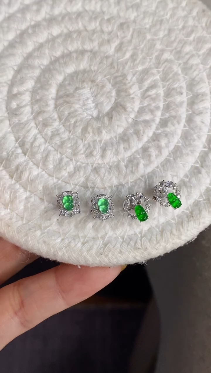 【闪购商品】翡翠挂件18K金镶嵌多样性发其一（一对）