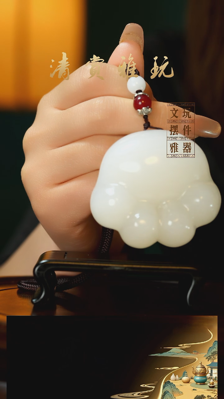 玉《猫爪》手把件摆件