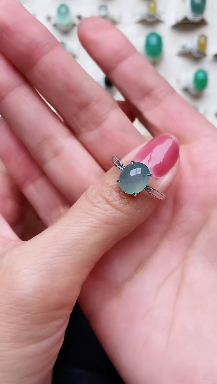 【闪购商品】翡翠戒指银S925镶嵌缅甸天然A货翡翠333   6-5