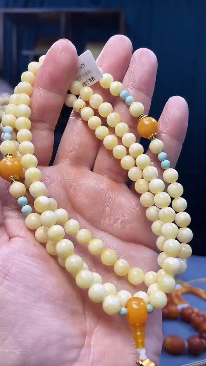 琥珀毛衣链未镶嵌白蜜圆珠佛珠