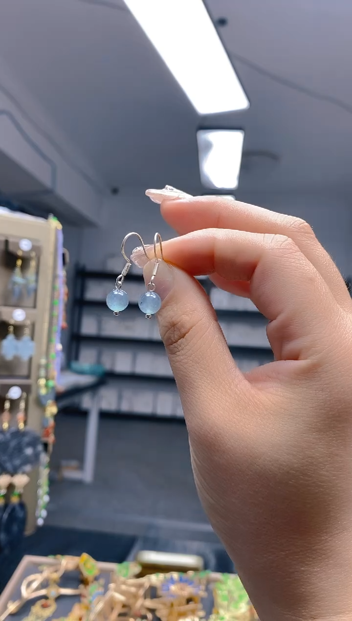 【闪购商品】翡翠耳饰银S925镶嵌408翡翠耳钩