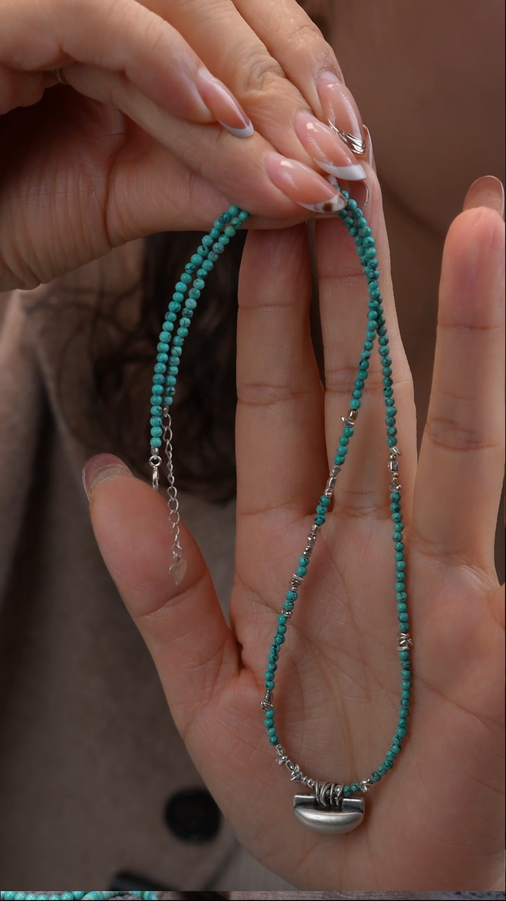 银S925镶嵌绿松石项链1111