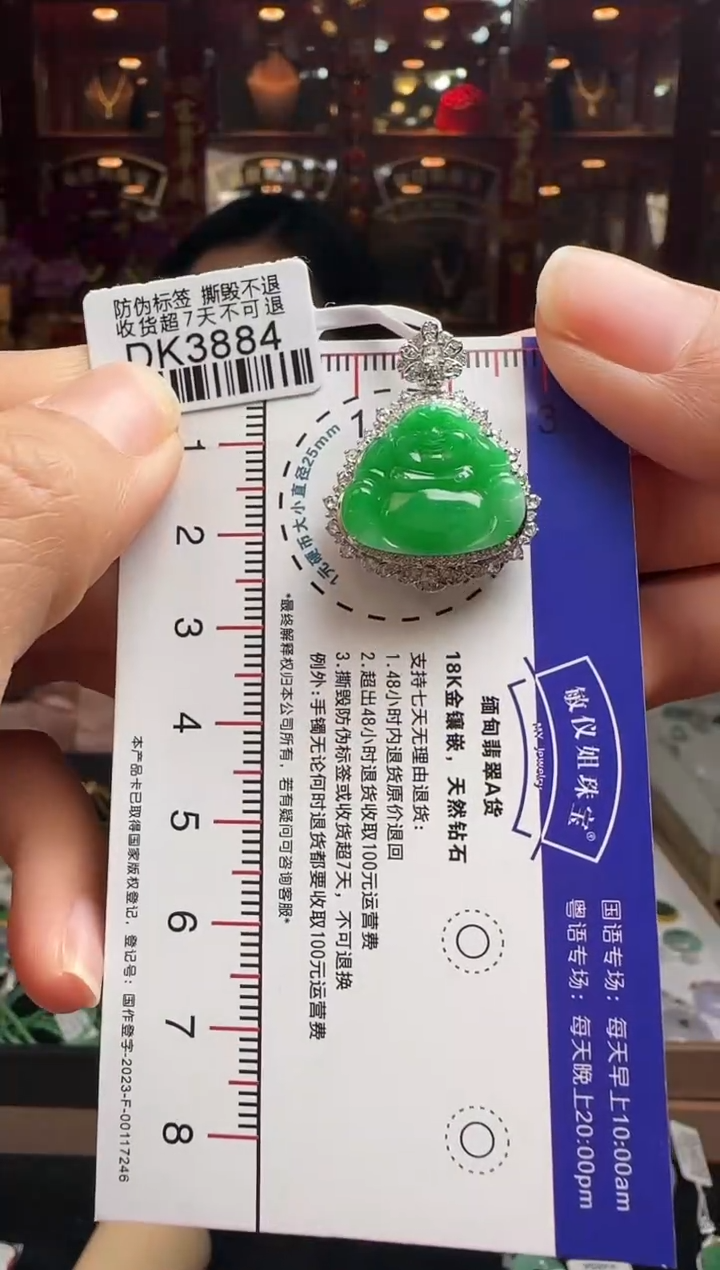 【闪购商品】翡翠颈饰18K金镶嵌DK3884辣绿佛公