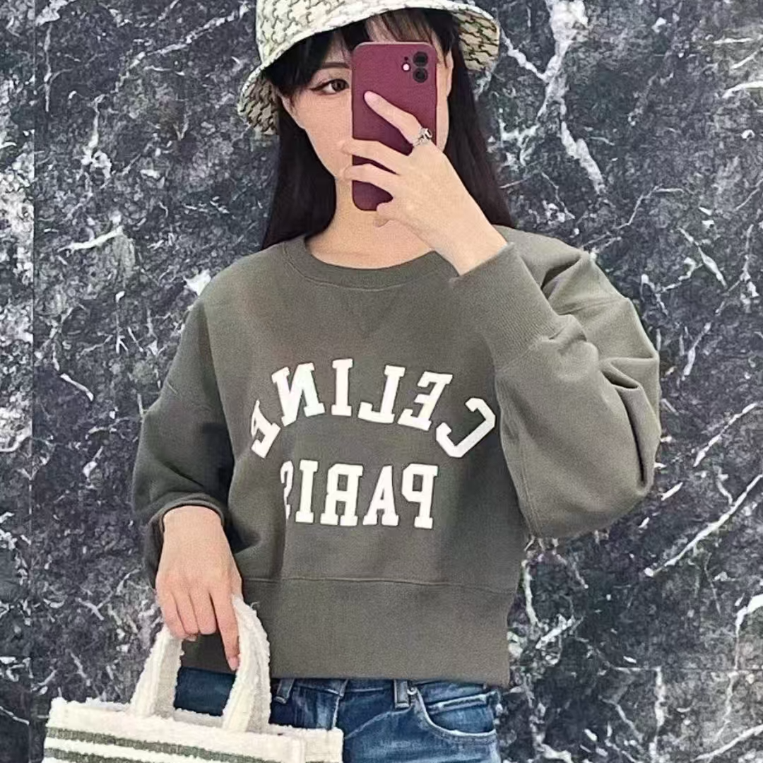 未使用 Celine/思琳 Celine 字母圆领套头卫衣 绿色S
