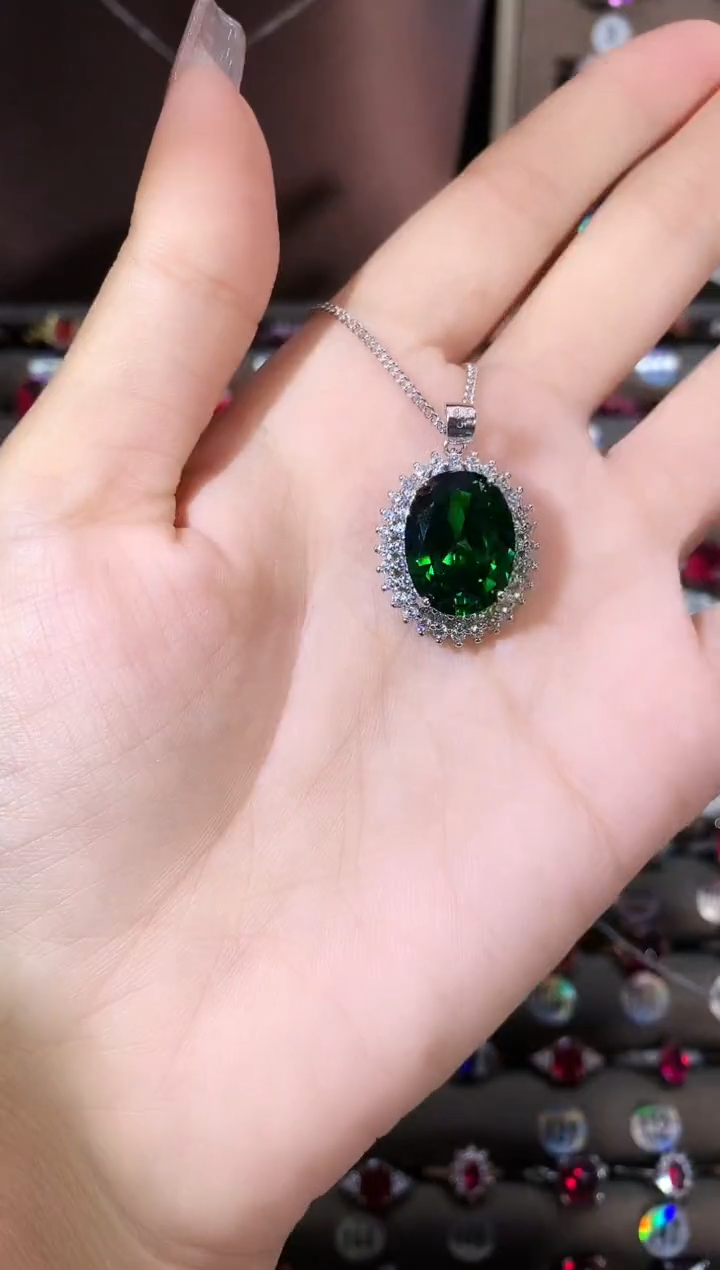 无坠链均925银莎弗莱绿色吊坠