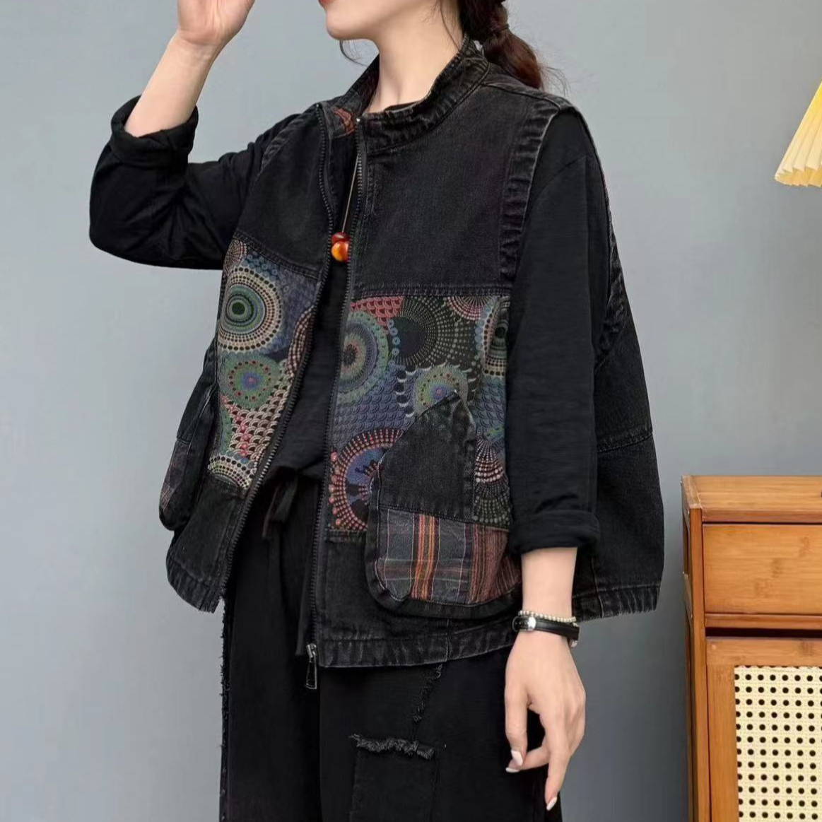 8596春秋新款休闲减龄复古宽松上衣马甲