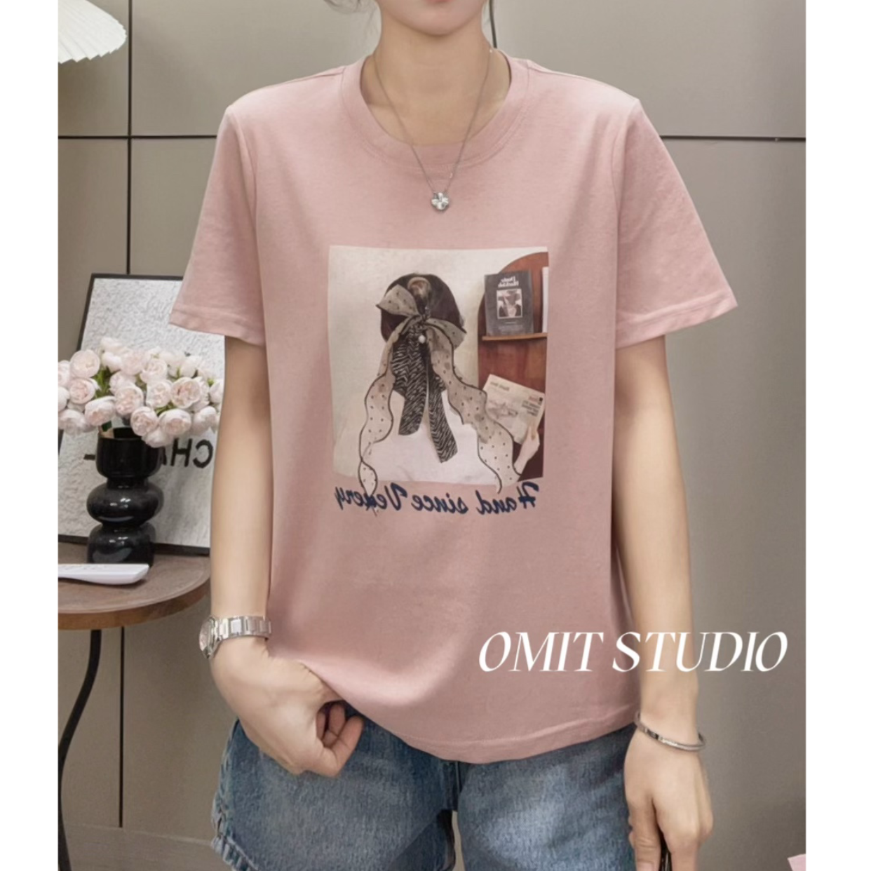 【背影粉T】新款雪花棉凉快透气轻薄宽松百搭短袖