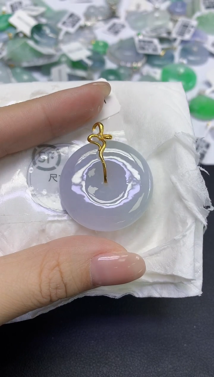 颈饰18K金镶嵌翡翠天然缅甸翡翠A货百元以上9元证书费自理