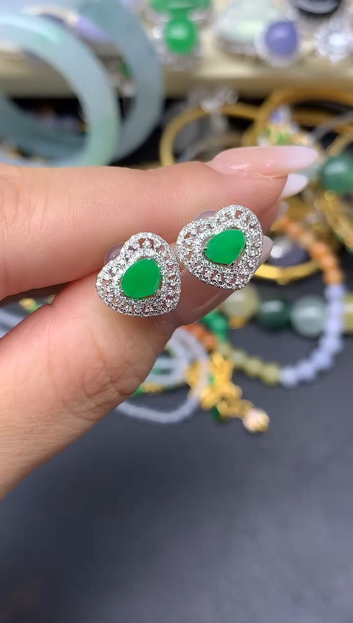 翡翠18K金镶嵌耳饰314-七夕珠宝季