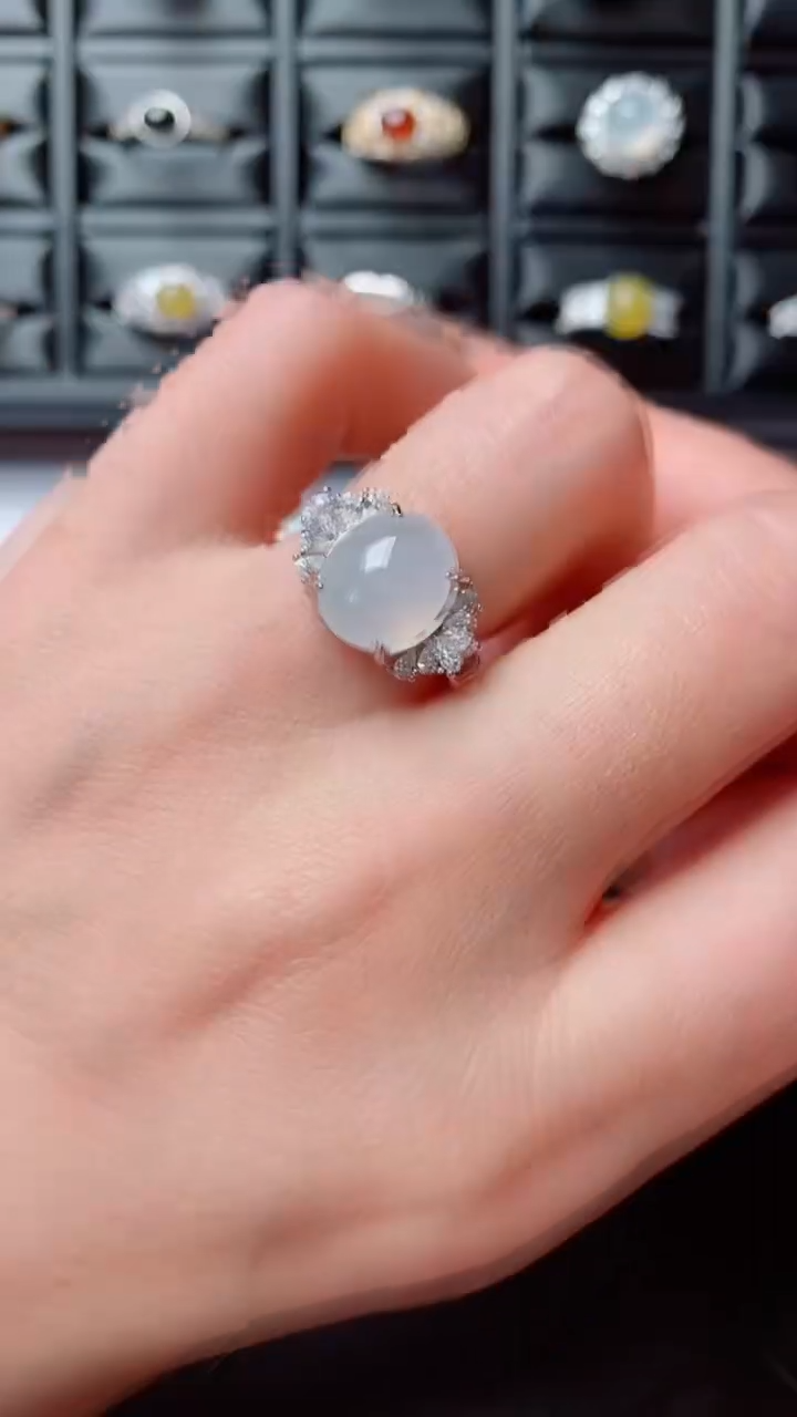 银S925镶嵌戒指翡翠...