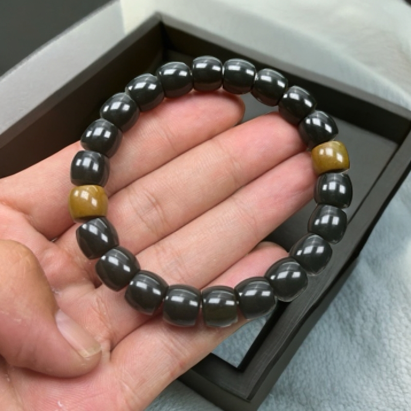 析木绿河磨玉深色系老型直切手串复古百搭男女小众珠宝