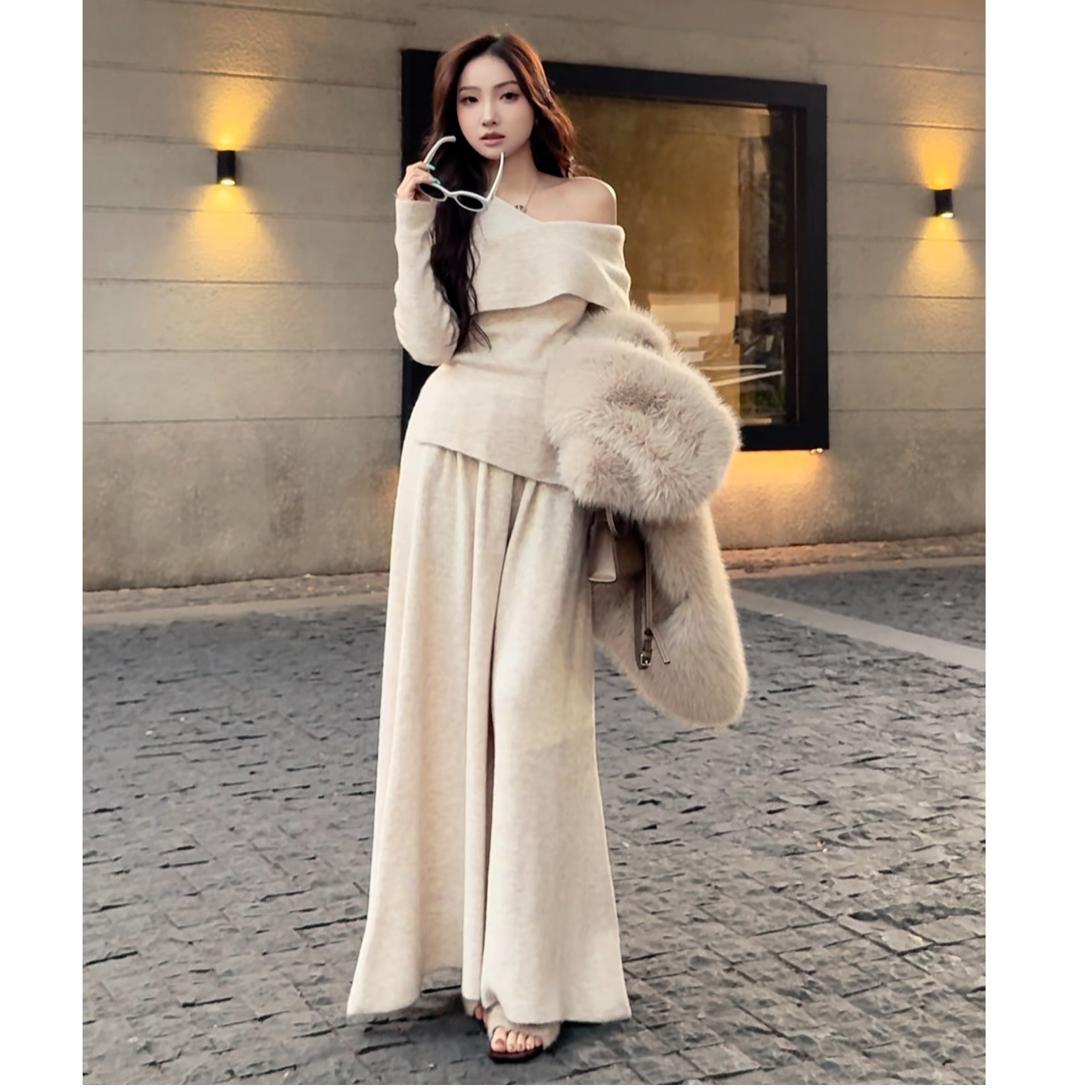 Molly定制"暖冬之约"慵懒风法式秋冬季收腰针织裤裙套装MK86074