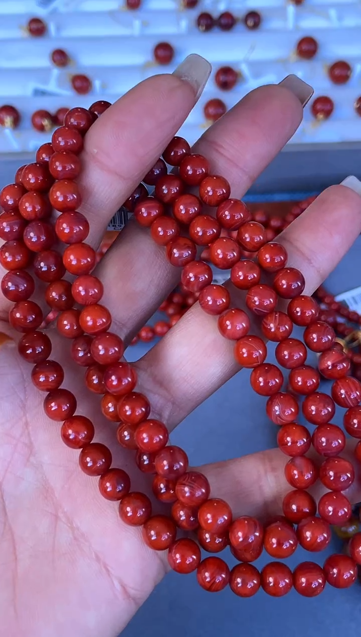 未镶嵌手串南红玛瑙N58凉山瓦西料牛血火焰多圈