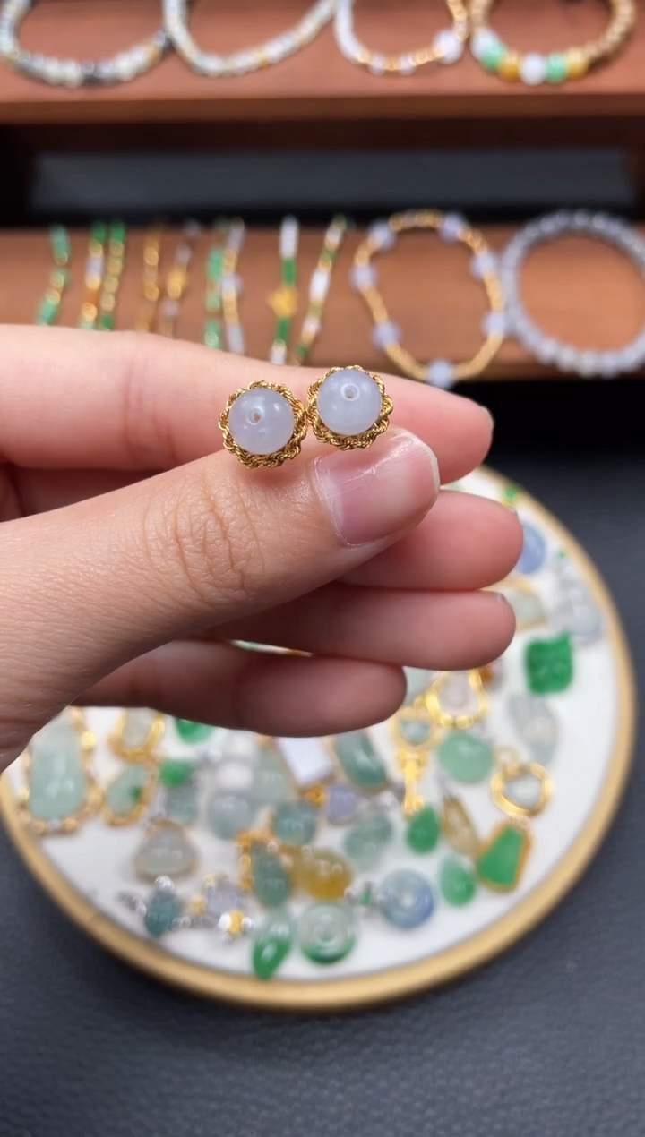 【闪购商品】翡翠耳钉18K金镶嵌2个  JK693