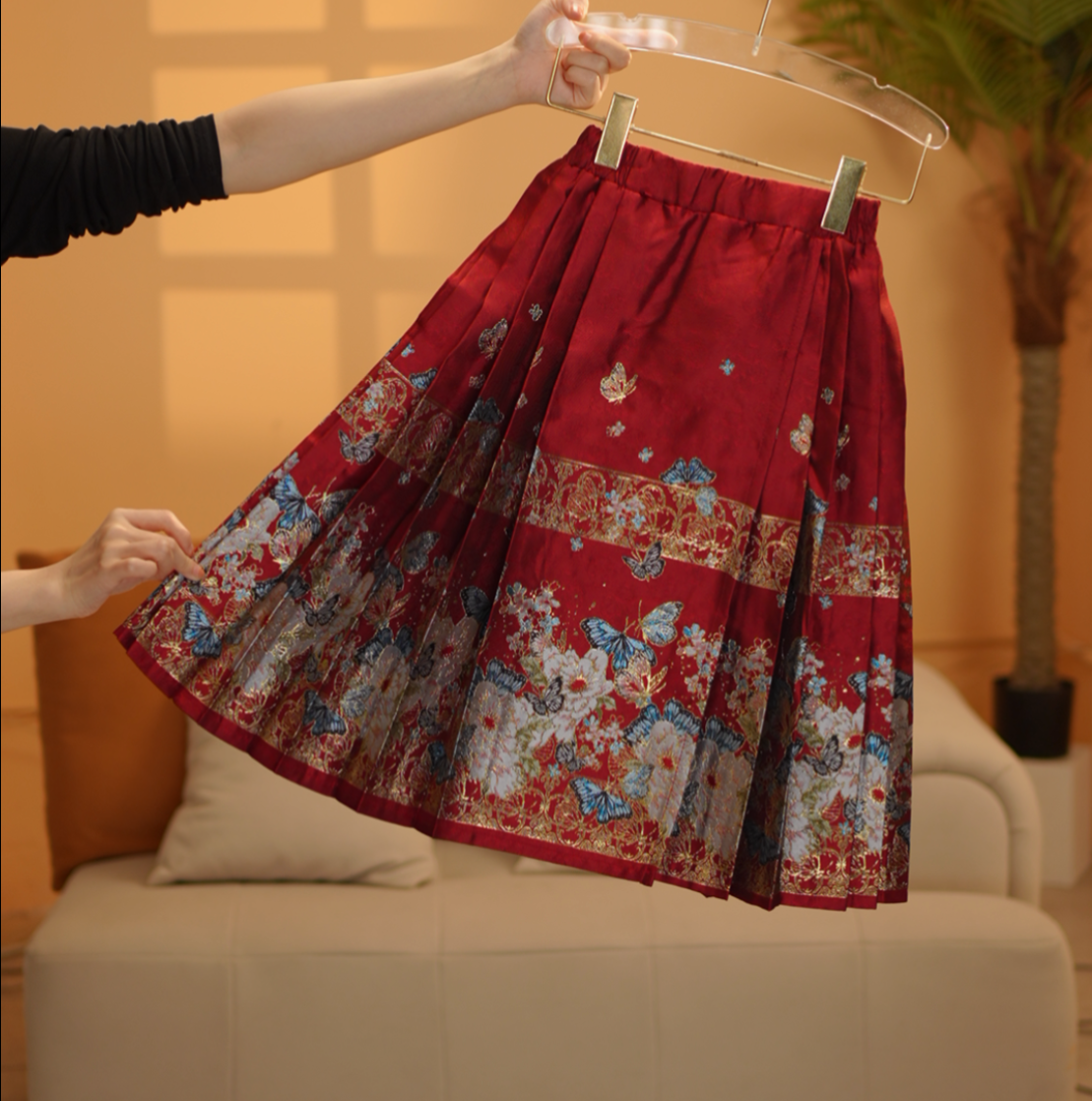 女童冬季中国风民族汉服2025提花女秋冬汉元素百褶裙测1